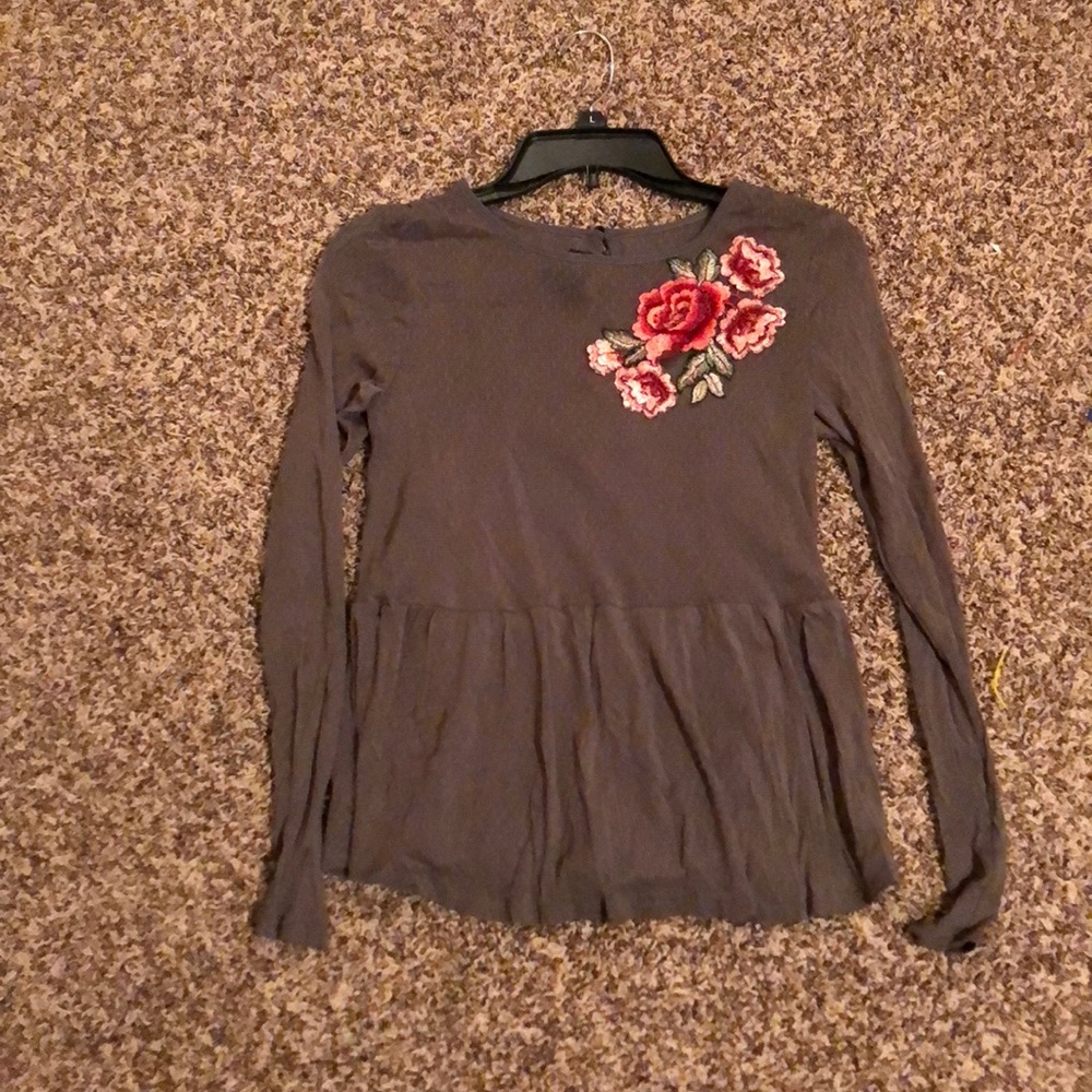 BCX Olive Green Lace Top with Rose Embroidery